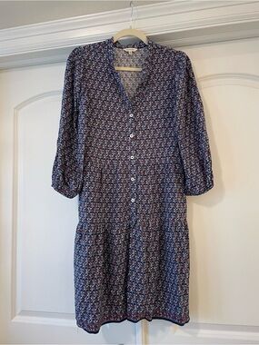Max Studio Navy Multi-Print Button-Front Midi Dress